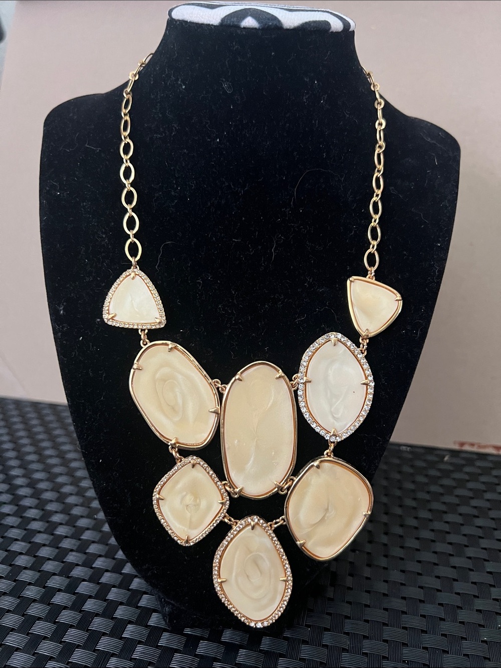 Stella & Dot Gold-Tone Statement Necklace with Cream Resin Stones